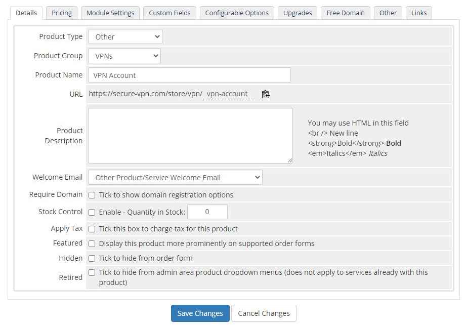 VPN-product-settings