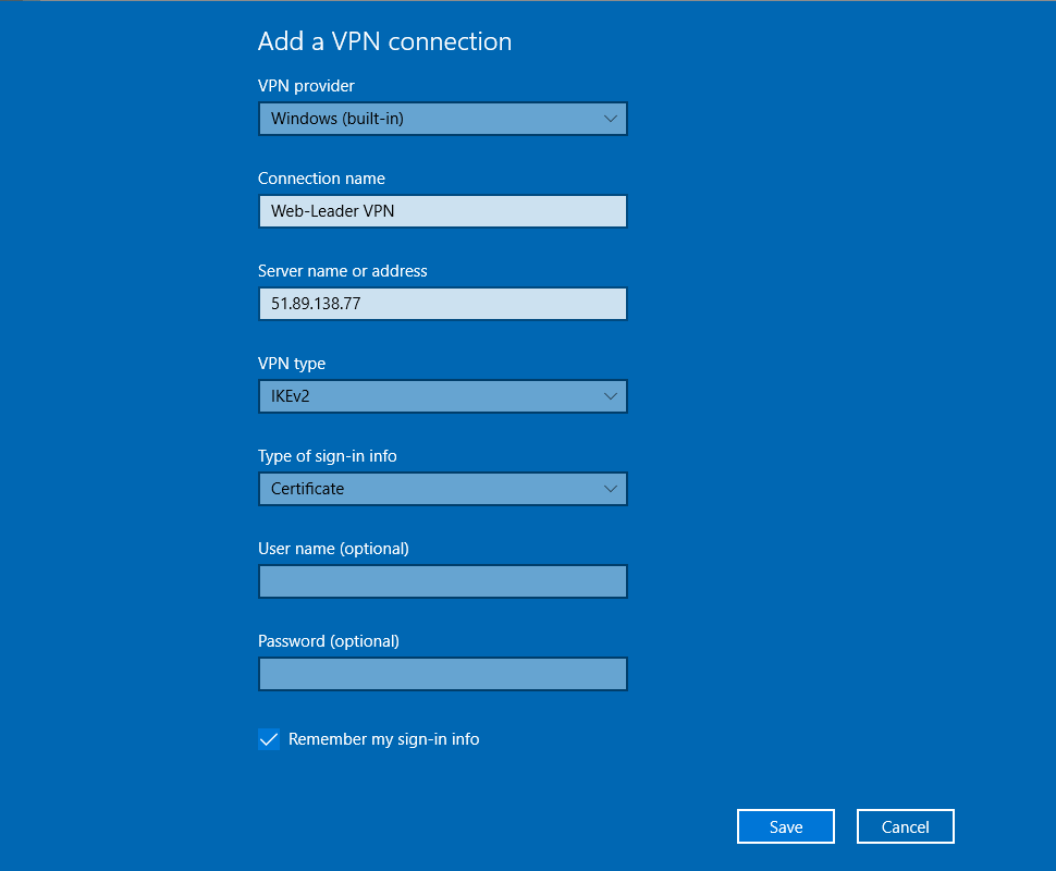 VPN settings